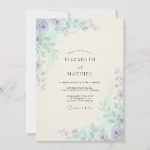 Lavender Mint Leaf Wedding Invitation