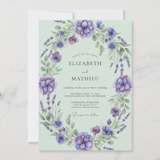 Lavender Mint Leafy Wedding Invitation (Front)