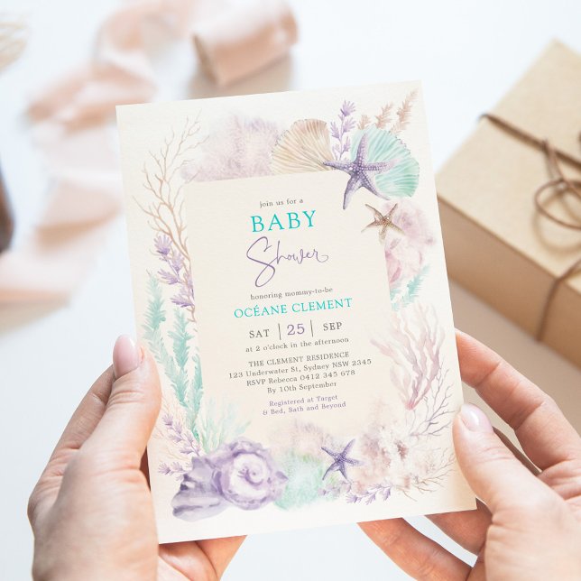 Lavender Mint Ocean Baby Shower Under the Sea Invitation (Creator Uploaded)
