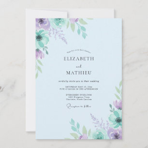Lavender Mint Painted Wedding Invitation