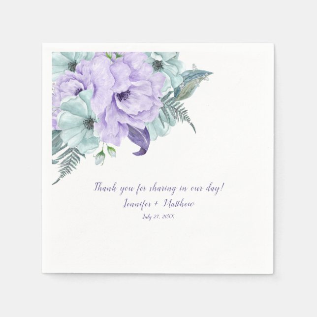 Lavender Mint Purple Watercolor Peonies Reception Napkin (Front)
