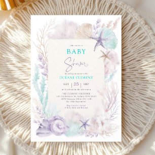 Lavender Mint Underwater Baby Shower Invitation