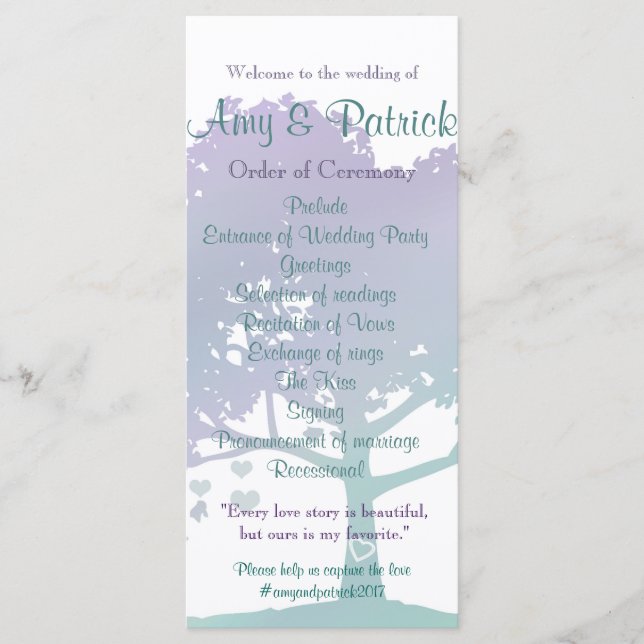 Lavender Mint Wedding Program Handout (Front)
