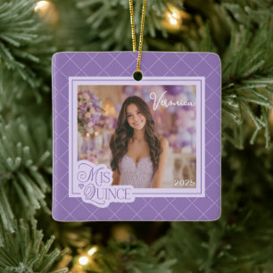 Lavender Mis Quince Photo Quinceanera Keepsake Ceramic Ornament