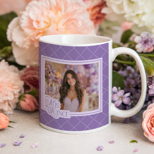 Lavender Mis Quince Photo Quinceanera Keepsake Coffee Mug (Shown on a classic mug)