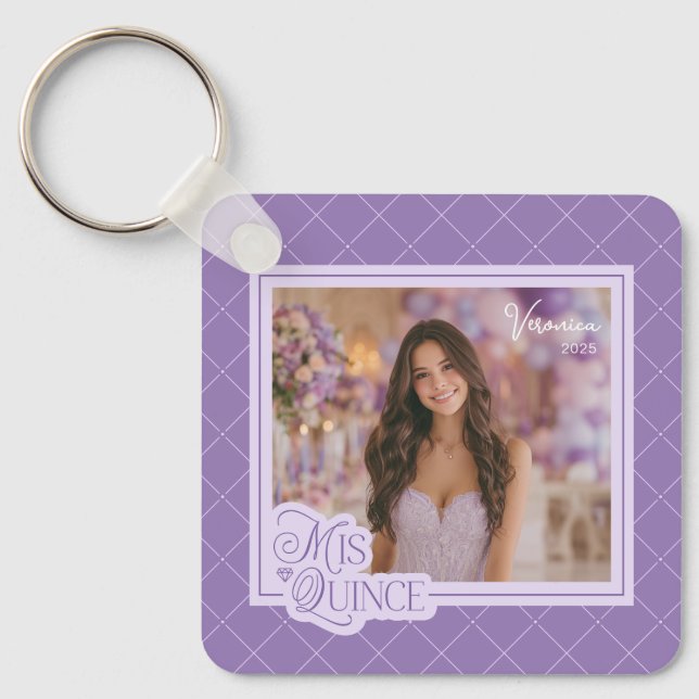 Lavender Mis Quince Quinceañera Photo Keepsake Key Ring (Front)