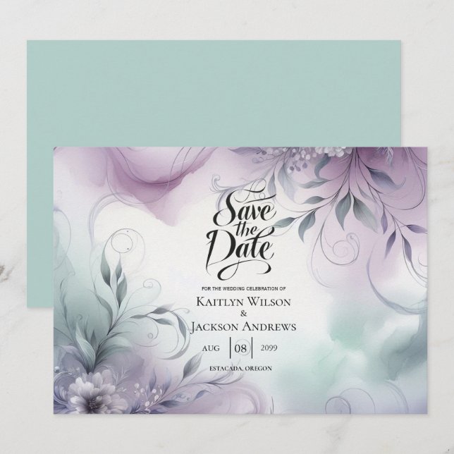 Lavender Mist and Watercolor Whispers Wedding Save The Date (Front/Back)