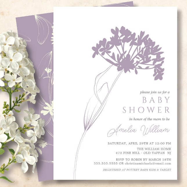 Lavender Modern Floral Baby Shower Invitation (Creator Uploaded)