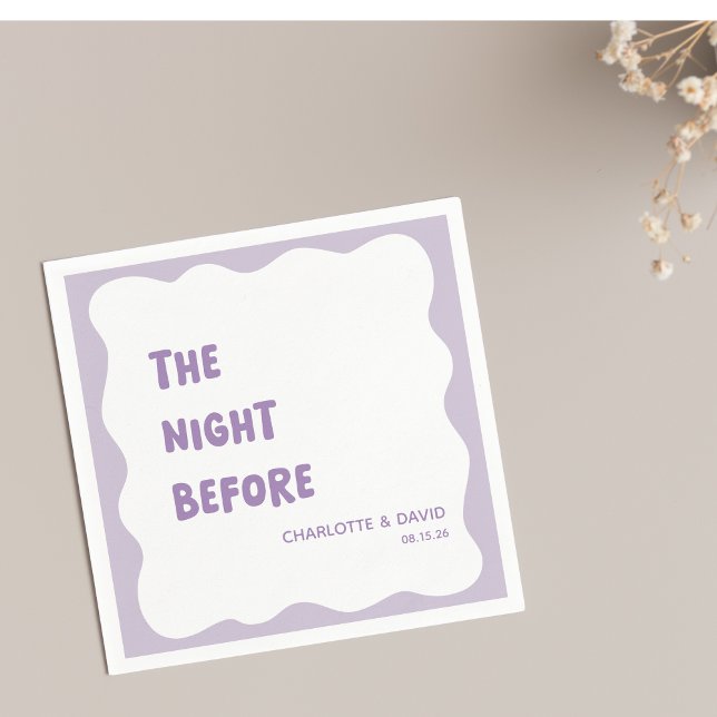 Lavender Modern Fun Welcome Party Rehearsal Dinner Napkin (Add a touch of fun to 'The Night Before' with these lavender rehearsal dinner napkins.)