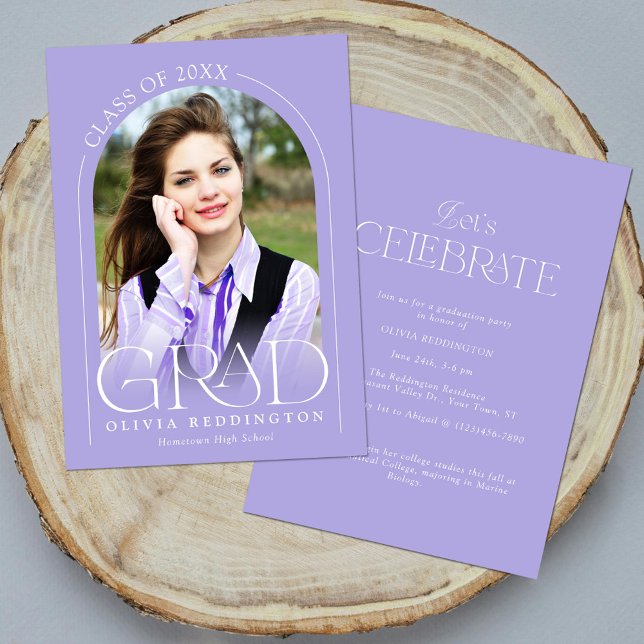 Lavender Modern Minimal Arch Photo Grad Party Invitation (Creator Uploaded)