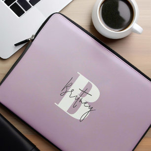 Lavender Modern Minimalist Monogrammed Laptop Sleeve