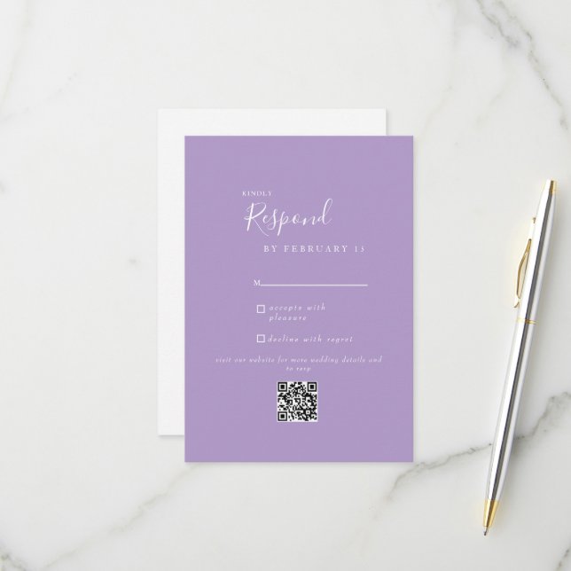 Lavender Modern Wedding QR Code RSVP  Card (Front/Back In Situ)