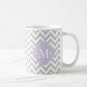 Lavender Monogram and Chevrons Pattern Coffee Mug