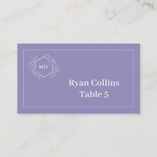 Lavender Monogram Crest Place Cards (Front)
