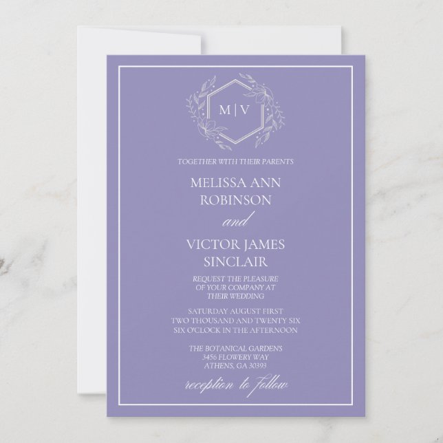 Lavender Monogram Crest Wedding Invitation (Front)