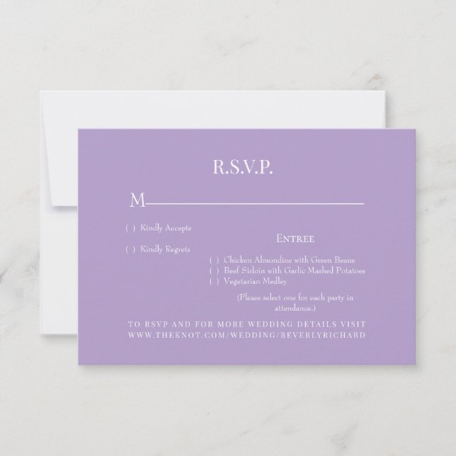 Lavender Monogram Dinner Choices Wedding RSVP Card (Front)