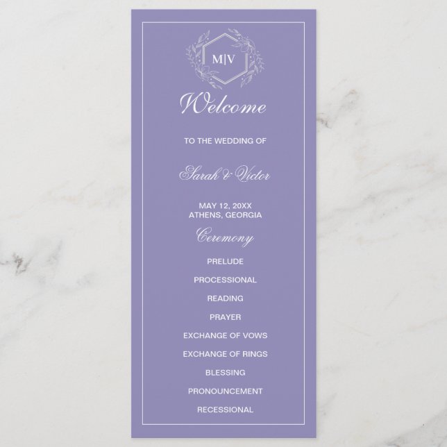 Lavender Monogram double side program card  (Front)