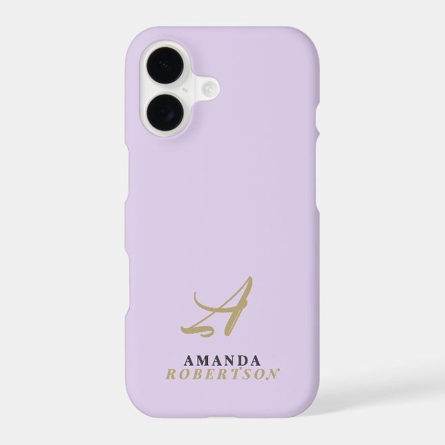Lavender Monogram Gold Initial Black Name Stylish  (Back)