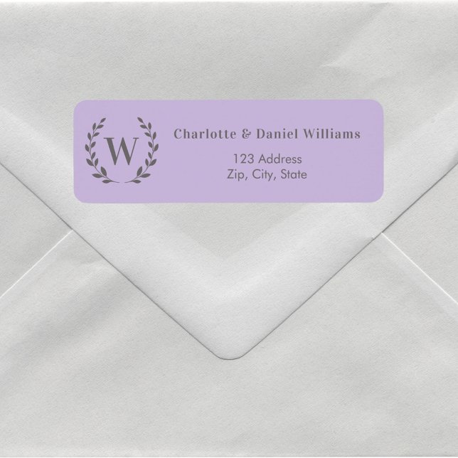Lavender monogram initial wreath return address label (Creator Uploaded)