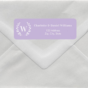 Lavender monogram initial wreath return address label