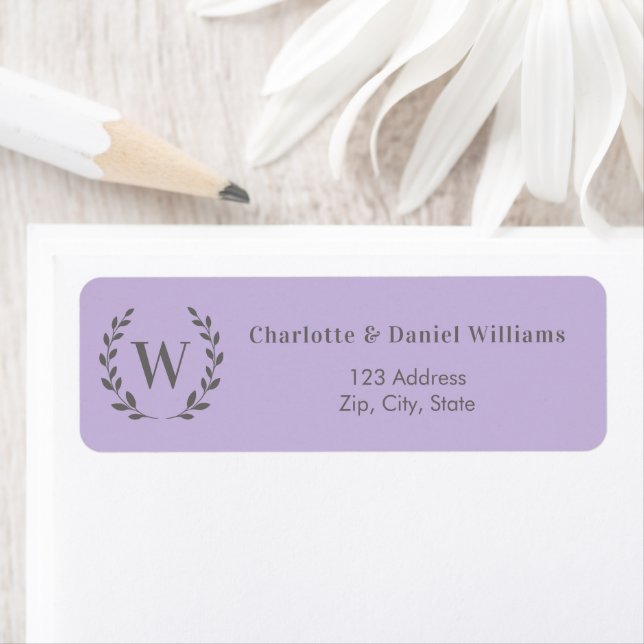 Lavender monogram initial wreath return address return address label (Insitu)