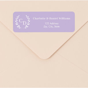 Lavender monogram initials wreath return address label