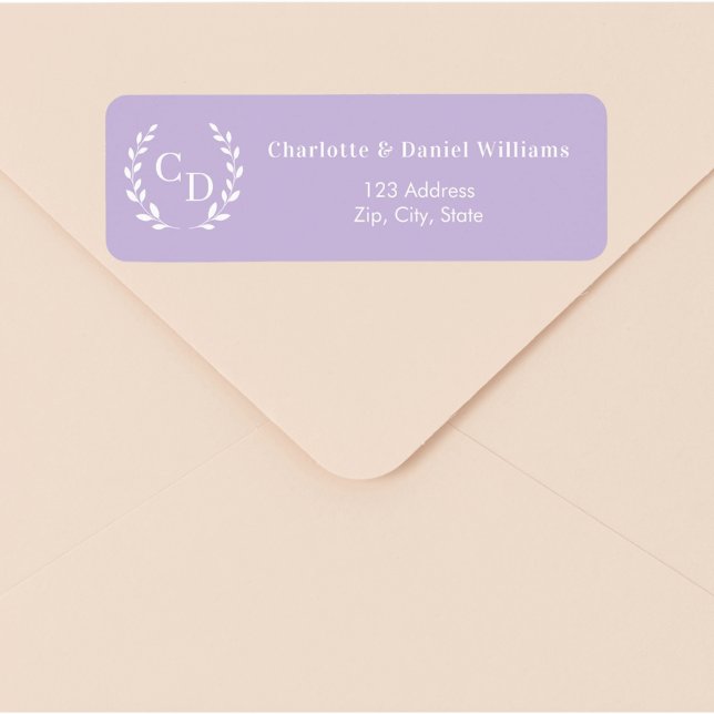 Lavender monogram initials wreath return address label (Creator Uploaded)