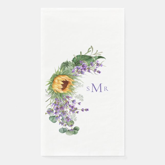Lavender Monogram Sunflower Napkin (Front)