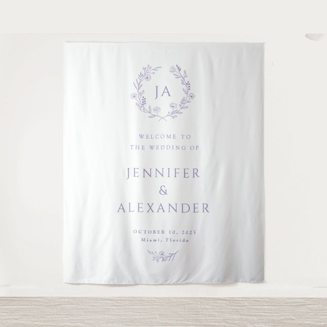 Lavender Monogram Wedding Backdrop Tapestry (Front)