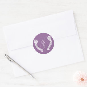 Lavender Monogram Wedding Classic Round Sticker