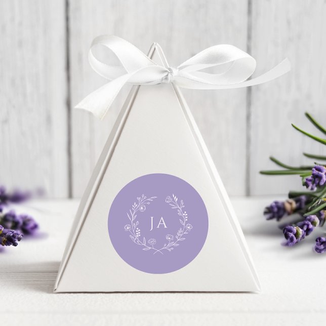 Lavender Monogram Wedding Classic Round Sticker (Creator Uploaded)