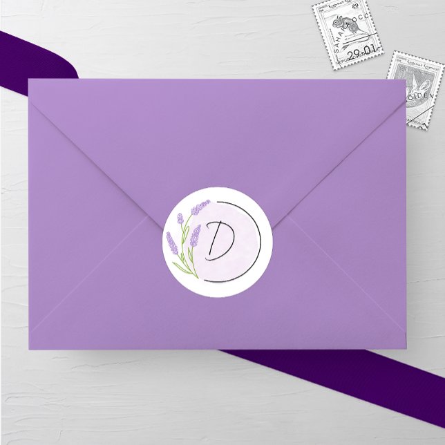 Lavender Monogram Wedding Classic Round Sticker (Creator Uploaded)
