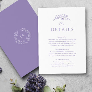  Lavender Monogram Wedding Enclosure Card