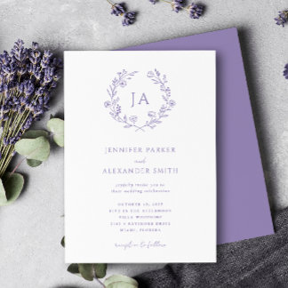 Lavender Monogram Wedding Invitation