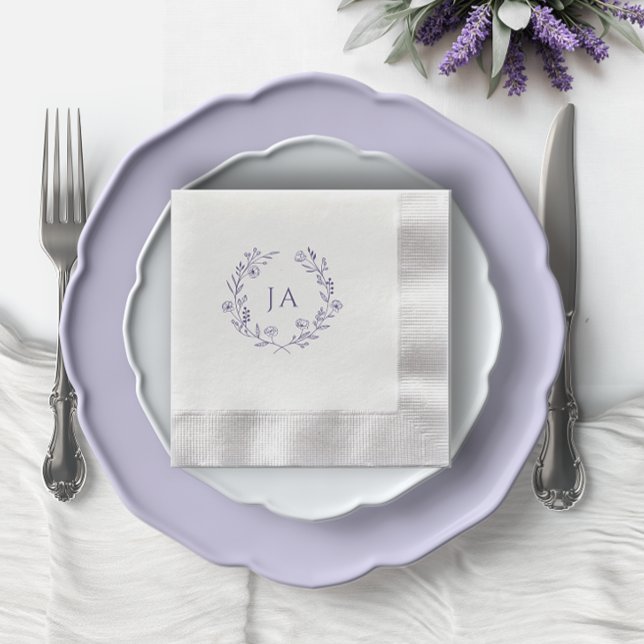 Lavender Monogram Wedding Napkin (Creator Uploaded)