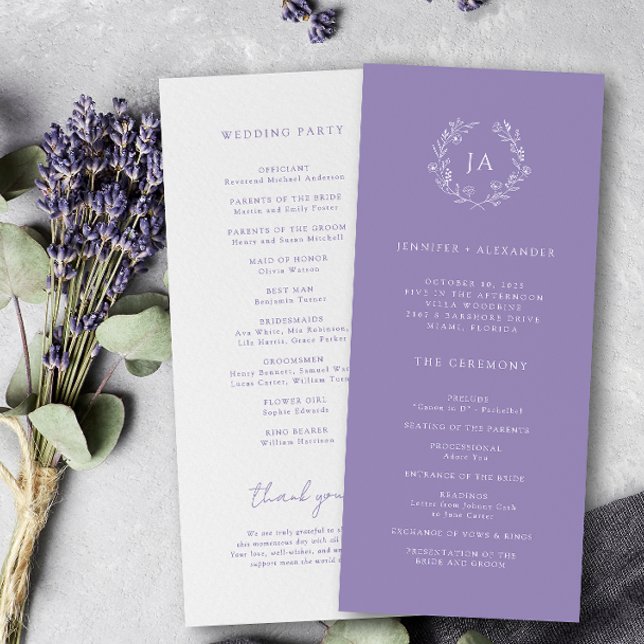  Lavender Monogram Wedding Program (Creator Uploaded)