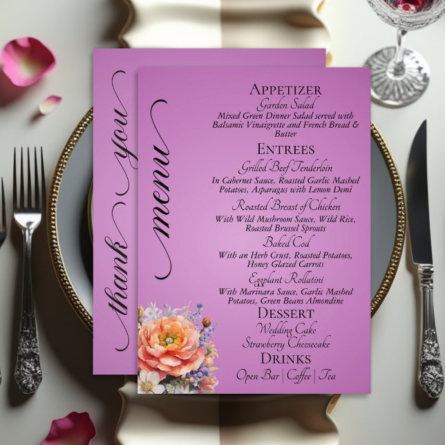 Lavender - Monogram, Wildflowers & Thank You  Menu (Creator Uploaded)