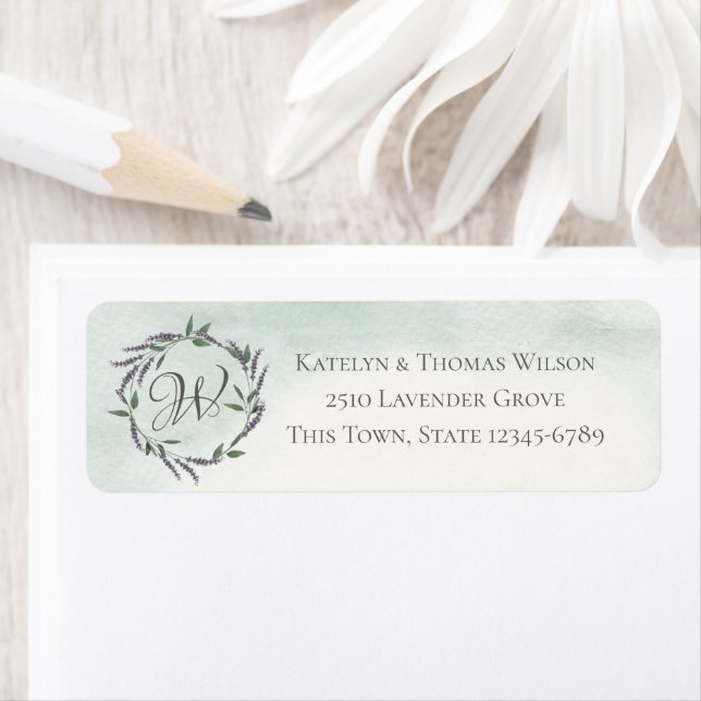 Lavender Monogram Wreath Return Address Label (Insitu)