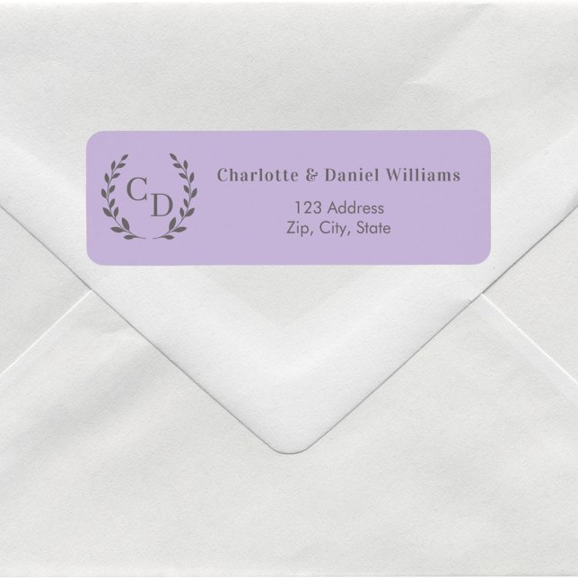 Lavender monogrammed wreath return address label (Creator Uploaded)