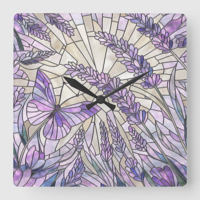 Lavender Morning Bliss - Mosaic Art Square Wall Clock (Front)