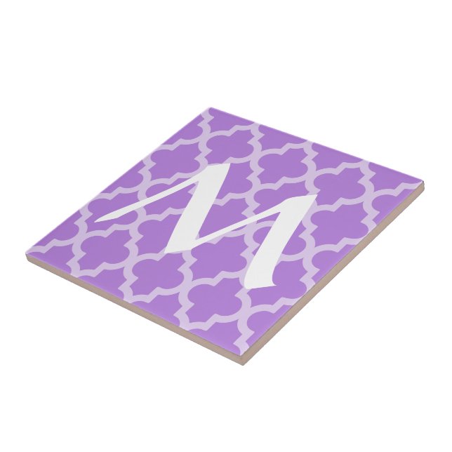 Lavender Moroccan Moods Quatrefoil with Initial Ceramic Tile (Side)