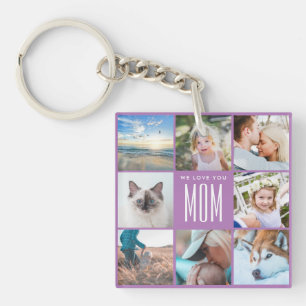 Lavender Mother's Day Mom Family Photo Collage Key Ring
