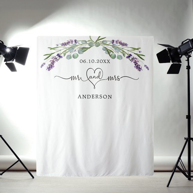 Lavender Mr mrs heart photo backdrop wedding Tapestry (Creator Uploaded)