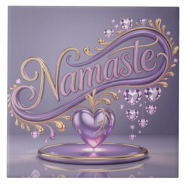 Lavender Namaste Gold Ceramic Tile (Front)