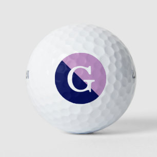 Lavender Navy Blue 2 Tone Diag Initial Monogram Golf Balls