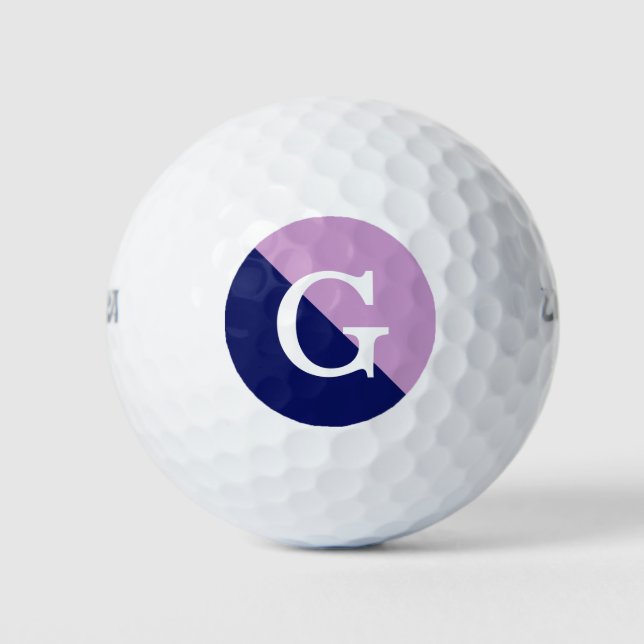 Lavender Navy Blue 2 Tone Diag Initial Monogram Golf Balls (Front)