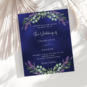 Lavender navy blue budget wedding invitation