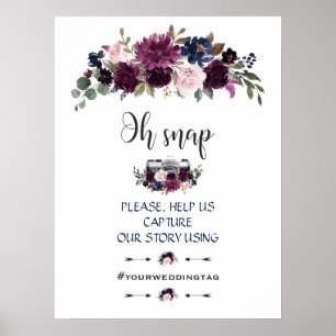 Lavender Navy Blue Floral Oh Snap Instagram Sign