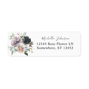 Lavender, Navy Blue, Pink Floral Return Address Label