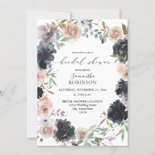 Lavender, Navy, & Blush Pink Floral Bridal Shower Invitation